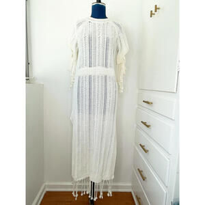 JONATHAN SIMKHAI Midi Jumper Dress Size S Fringe Trim Hole Knit Slits